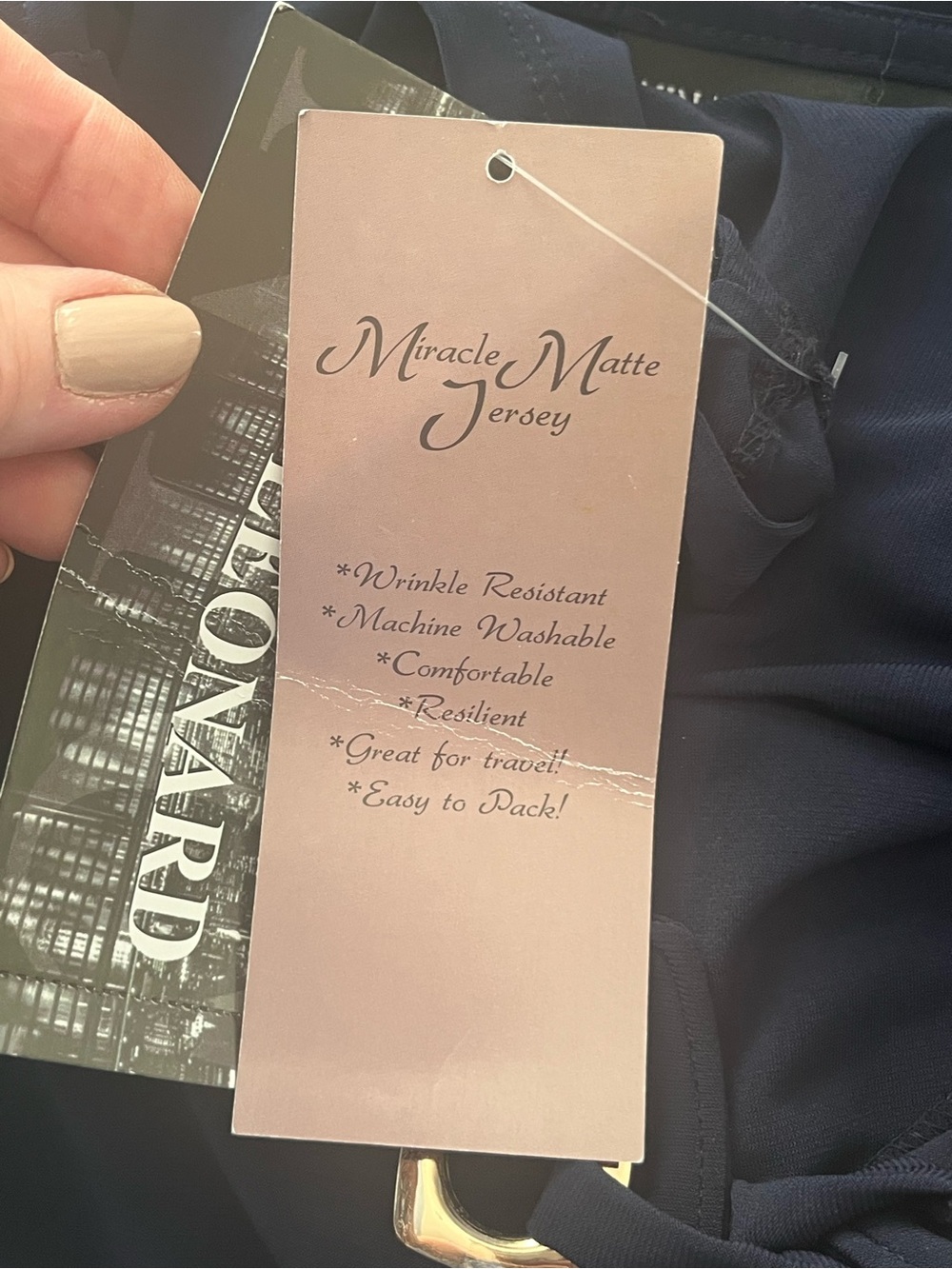 NWT Nina Leonard Women's Navy Long Sleeve Midi Dress with Gold Accent Size Large - Picture 8 of 9